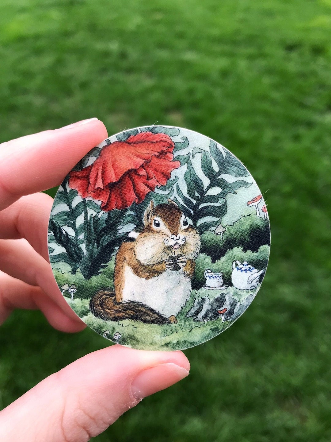 Chipmunk Sticker Poppy + Chipmunk Teatime Sticker - Whimsical Watercolor Sticker ...