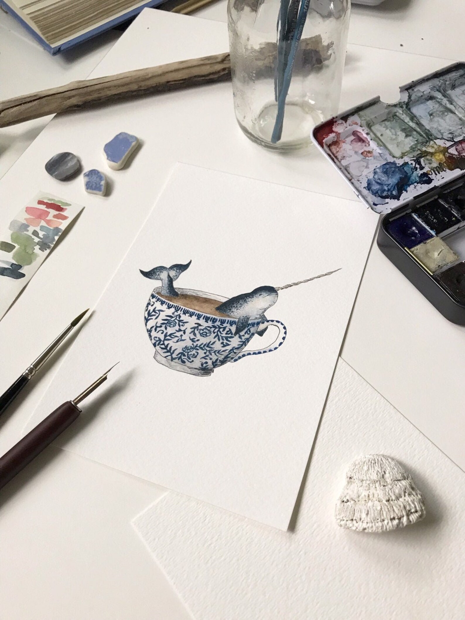 Narwhal in a Teacup Print - Whimsical Tea Themed Ocean Artwork ...