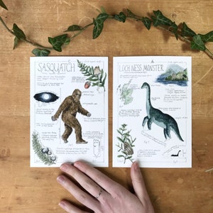 Sasquatch (Bigfoot) and Loch Ness Monster Field Reports Pair - Giclée Print - 5x7"