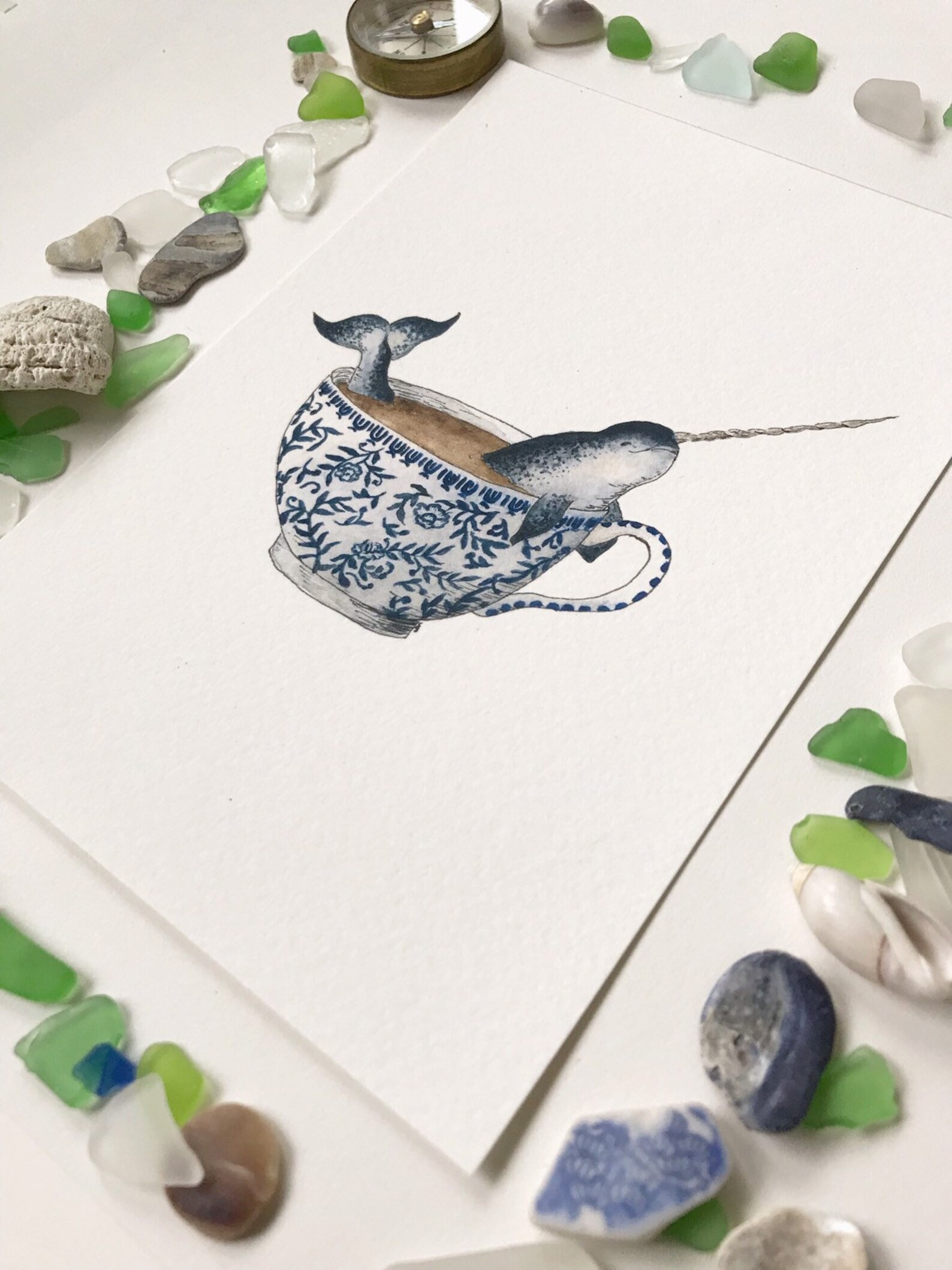 Narwhal in a Teacup Print - Whimsical Tea Themed Ocean Artwork ...