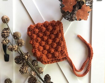 Fall Baby Bonnet - Bobble Bonnet - Pumpkin Spice Shay Bonnet - Newborn Bonnet