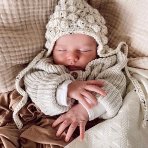 Shay Bobble Bonnet Oatmeal - Baby Bonnet - Newborn Bonnet - neutral bonnet