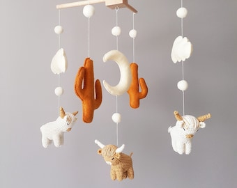 Baby Crib Mobile Highland Cow Mobile Crochet Mobile Crib Arm Hochlandkuh Mobile mobile pour vaches des Highlands Gehäkeltes Nursery Decor