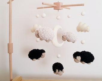 Baby Crib Mobile Sheep Mobile Black Sheep Crochet Mobile Crib Holder Arm Hanger Schaf Mobile Mobile Bébé Mouton Gehäkeltes Mobile Baby Gift