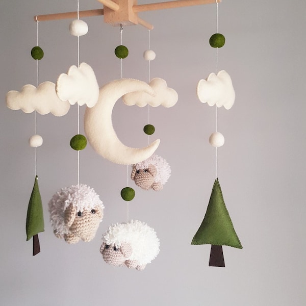 Baby Crib Mobile Sheep Mobile Crochet Mobile Crib Holder Arm Hanger Schaf Mobile Mobile Bébé Mouton Gehäkeltes Mobile Nursery Decor