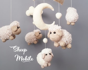 Baby Crib Mobile Sheep Mobile Crochet Mobile Crib Holder Arm Hanger Schaf Mobile Mobile Bébé Mouton Gehäkeltes Mobile Nursery Decor
