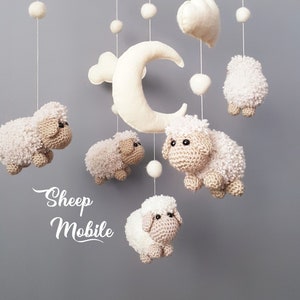 Baby Crib Mobile Sheep Mobile Crochet Mobile Crib Holder Arm Hanger Schaf Mobile Mobile Bébé Mouton Gehäkeltes Mobile Nursery Decor