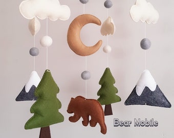 Baby Crib Mobile Woodland Mobile Crib Mobile Holder Krippenhalter für Baby mobile Mountain Mobile Bear Mobile Bär Mobil Felt Moon