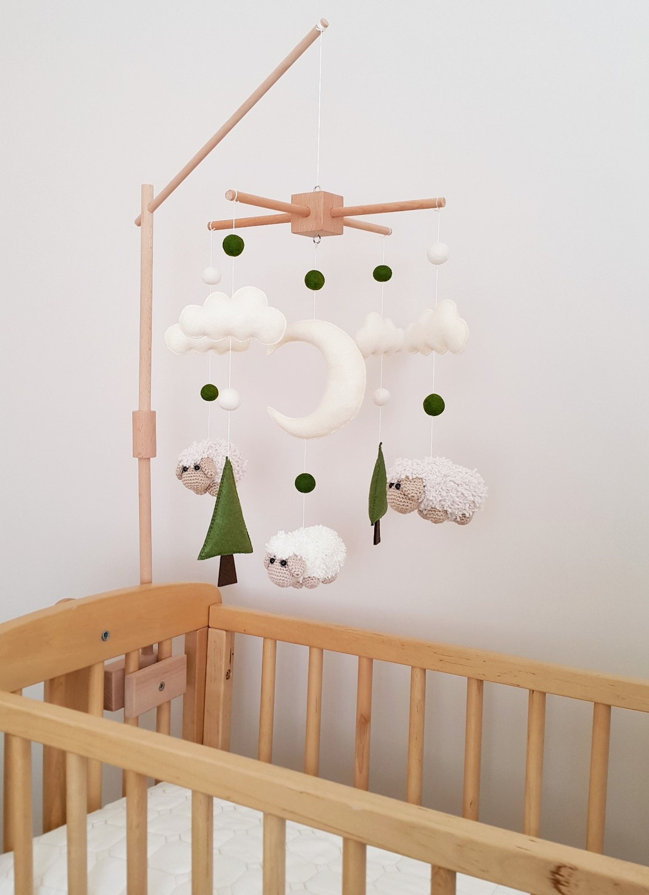 Baby Crib Mobile Sheep Mobile Crochet Mobile Crib Holder Arm Hanger Schaf Mobile  Mobile Bébé Mouton Gehäkeltes Mobile Nursery Decor 