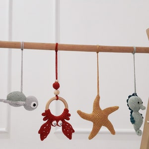 Ocean Baby Play Gym Toys, Starfish, Seahorse, Turtle, Whale,Jellyfish,Mermaid,Crab,Gym Frame,Crochet rattle,Montessori play gym,Hanging toys image 7
