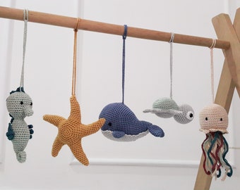 Ocean Baby Play Gym Toys, Starfish, Seahorse, Turtle, Whale,Jellyfish,Mermaid,Crab,Gym Frame,Crochet rattle,Montessori play gym,Hanging toys