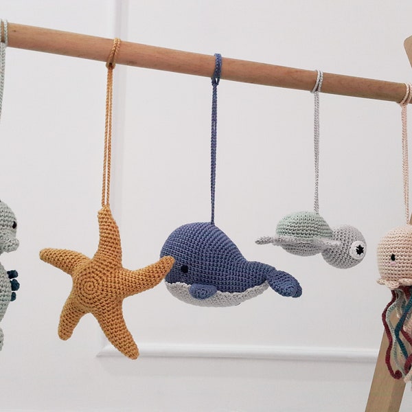 Jouets de gymnastique pour bébés océan, étoile de mer, hippocampe, tortue, baleine, méduse, sirène, crabe, cadre de gymnastique, hochet au crochet, salle de sport Montessori, jouets suspendus