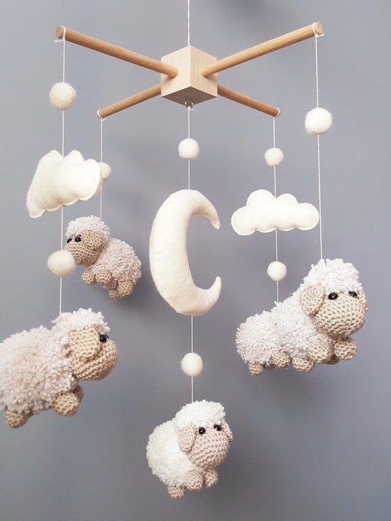 Baby Crib Mobile Sheep Mobile Crochet Mobile Crib Holder Arm Hanger Schaf Mobile  Mobile Bébé Mouton Gehäkeltes Mobile Nursery Decor 