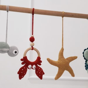 Ocean Baby Play Gym Toys, Starfish, Seahorse, Turtle, Whale,Jellyfish,Mermaid,Crab,Gym Frame,Crochet rattle,Montessori play gym,Hanging toys image 9