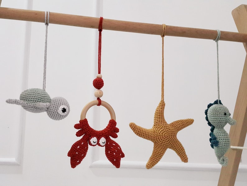 Ocean Baby Play Gym Toys, Starfish, Seahorse, Turtle, Whale,Jellyfish,Mermaid,Crab,Gym Frame,Crochet rattle,Montessori play gym,Hanging toys image 9