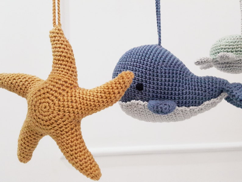 Ocean Baby Play Gym Toys, Starfish, Seahorse, Turtle, Whale,Jellyfish,Mermaid,Crab,Gym Frame,Crochet rattle,Montessori play gym,Hanging toys image 3