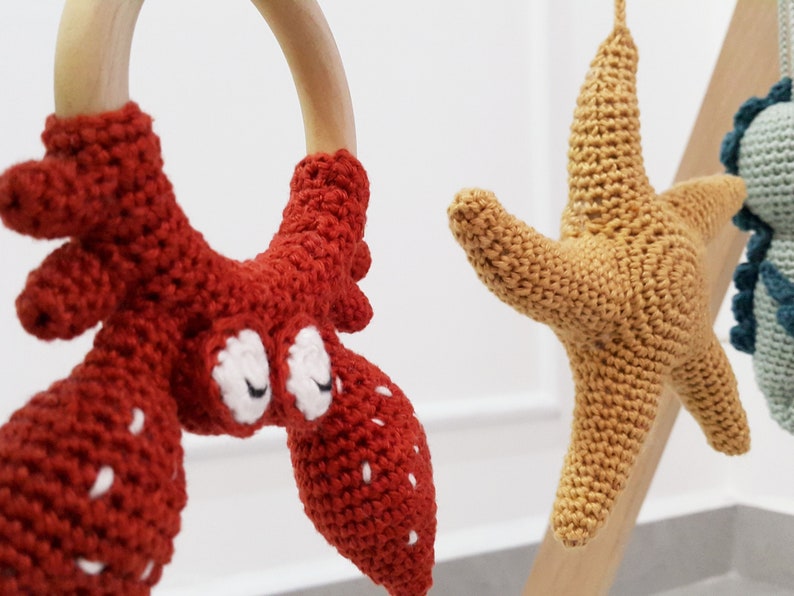 Ocean Baby Play Gym Toys, Starfish, Seahorse, Turtle, Whale,Jellyfish,Mermaid,Crab,Gym Frame,Crochet rattle,Montessori play gym,Hanging toys image 10