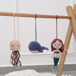 Ocean Baby Play Gym Toys, Starfish, Seahorse, Turtle, Whale,Jellyfish,Mermaid,Crab,Gym Frame,Crochet rattle,Montessori play gym,Hanging toys image 4