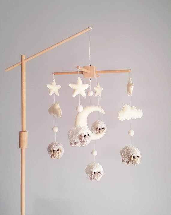 Baby Crib Mobile Sheep Mobile Crochet Mobile Crib Holder Arm Hanger Schaf Mobile  Mobile Bébé Mouton Gehäkeltes Mobile Nursery Decor 