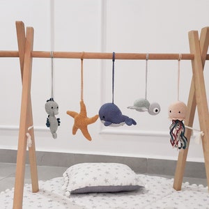 Ocean Baby Play Gym Toys, Starfish, Seahorse, Turtle, Whale,Jellyfish,Mermaid,Crab,Gym Frame,Crochet rattle,Montessori play gym,Hanging toys image 2