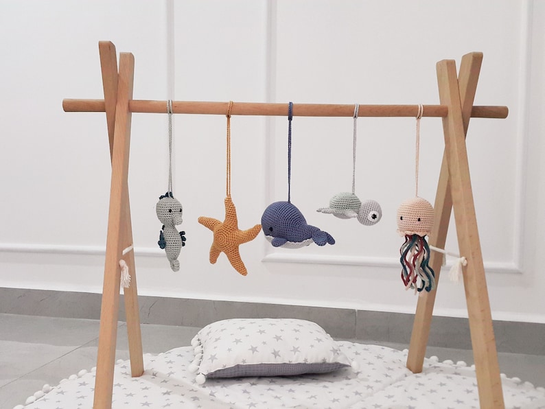 Ocean Baby Play Gym Toys, Starfish, Seahorse, Turtle, Whale,Jellyfish,Mermaid,Crab,Gym Frame,Crochet rattle,Montessori play gym,Hanging toys image 2