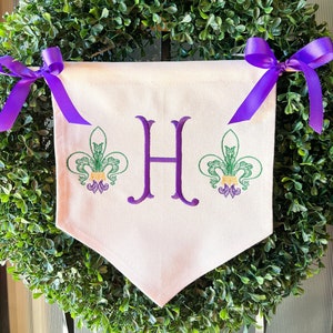 Mardi Gras Door Hanger Mardi Gras Monogram Wreath Mardi Gras Banner Decor Mardi Gras Door Decor Mardi Gras Crest Grandmillenial Crest Banner
