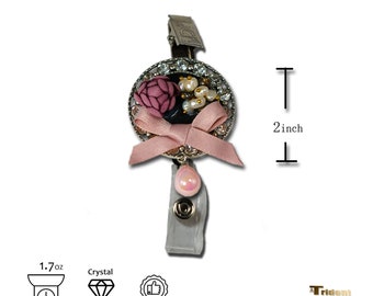 Soporte de placa retráctil de cristal y perla, titular de la insignia de la enfermera, carrete de la insignia de la insignia de la RN