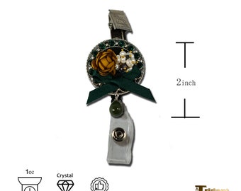 Soporte de placa retráctil de cristal verde y perla, titular de la insignia de la enfermera, carrete de la insignia de LA RN