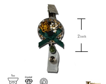 Amarillo cristal y perla decoración soporte de insignia retráctil, titular de la insignia de la enfermera, carrete de la insignia RN