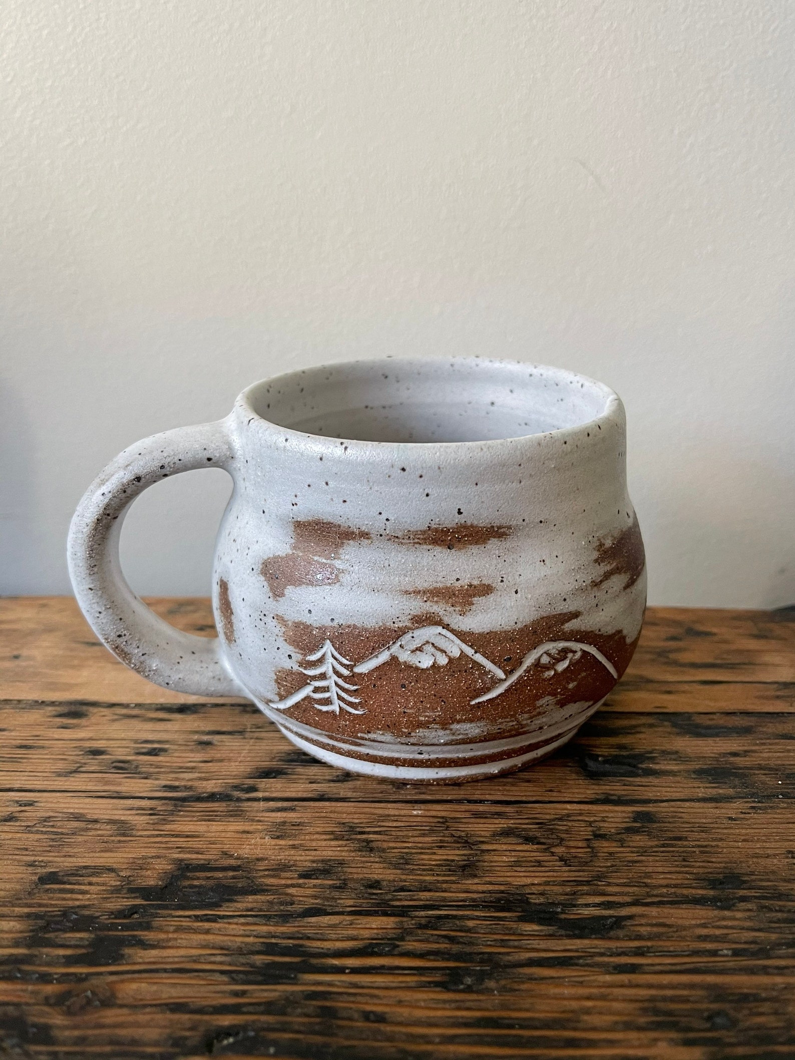 Large handmade pottery mountain mug Etsy