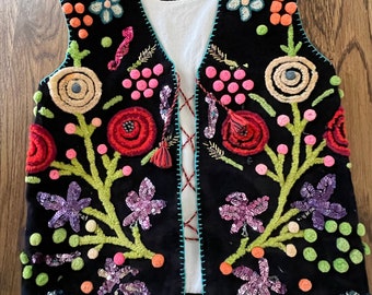 Taille enfant ! Veste ukrainienne antique de la région de Shidachiv, Lviv Veste ukrainienne traditionnelle Techniques de broderie étonnantes Velours Laine
