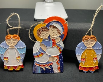 Ukrainian handmade Ceramic Ukrainian st.Maria and little Jesus plus two angels Christmas ornaments Christmas display