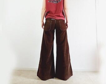 EU-S | Y2k OVERZEAS Skater Super Flare Pants | Corduroy | Vintage | Rave | 2000 | Deadstock | Brown