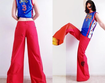 EU-M/L | Y2k OVERZEAS Skater Super Flare Pants | Red | Vintage | rave | 2000 | Deadstock | Prozepink