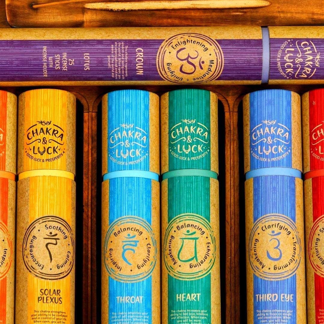 175 Premium Incense Sticks Gift Set 7 Chakras From Crown to Root, Bonus 7 Wooden Holders