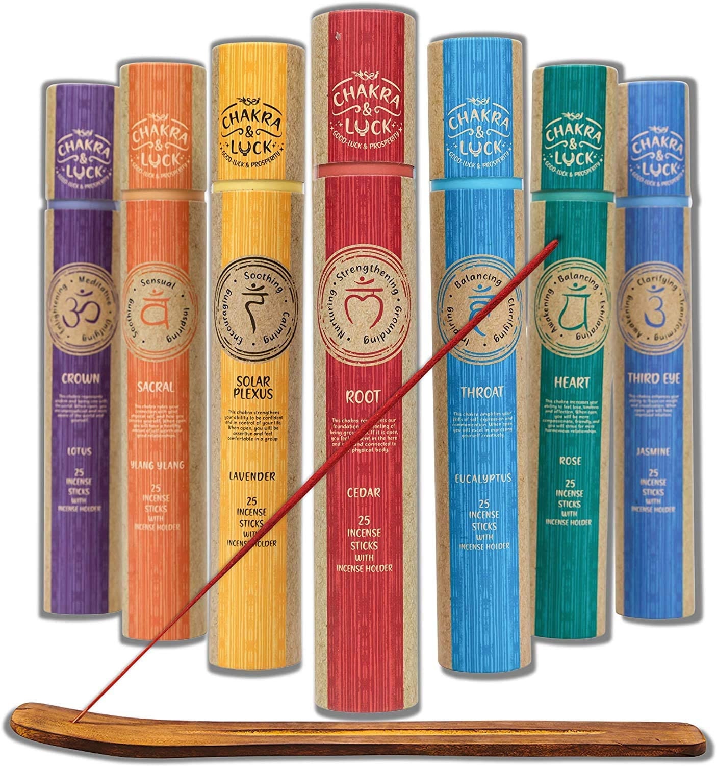 175 Premium Incense Sticks Gift Set 7 Chakras From Crown to Root, Bonus 7 Wooden Holders
