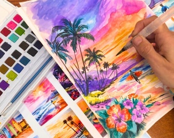 Beach-Inspired Watercolor Painting Kit, Sand and Surf Relaxation Art Set, Creative Travelling Paint Kit,Engaging Stress-relief Art Activity