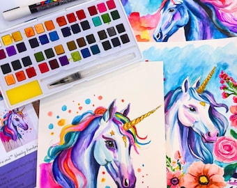 Unicorn Painting Kit, DYI Adult Paint Kit, DYI Childrens painting,  Traveling Paint Kit, Unicorn Lover, Not paint by numbers, Paint and Sip