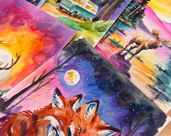 Wildlife Watercolor Paint Kit,DIY Adult or Children Paint Kit,Nature Lover Traveling Paint Kit, Paint and sip, Wolf painting, nature theme