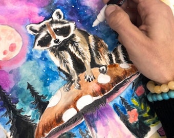 Raccoon And Panda DIY Watercolor Papers- 6 HandDrawn Templates On 140 lb/ 300 GSM Watercolor Painting Pages(Watercolor palette not included)