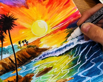 Tropical Oasis DIY Watercolor Papers- 6 Hand-drawn Templates On 140 lb/ 300 GSM Watercolor Painting Pages(Watercolor palette not included)