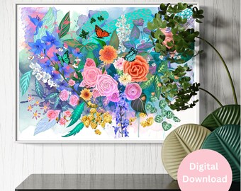 Miłość i róże cyfrowe pobieranie Fine Art Painting, piękna sztuka botaniczna