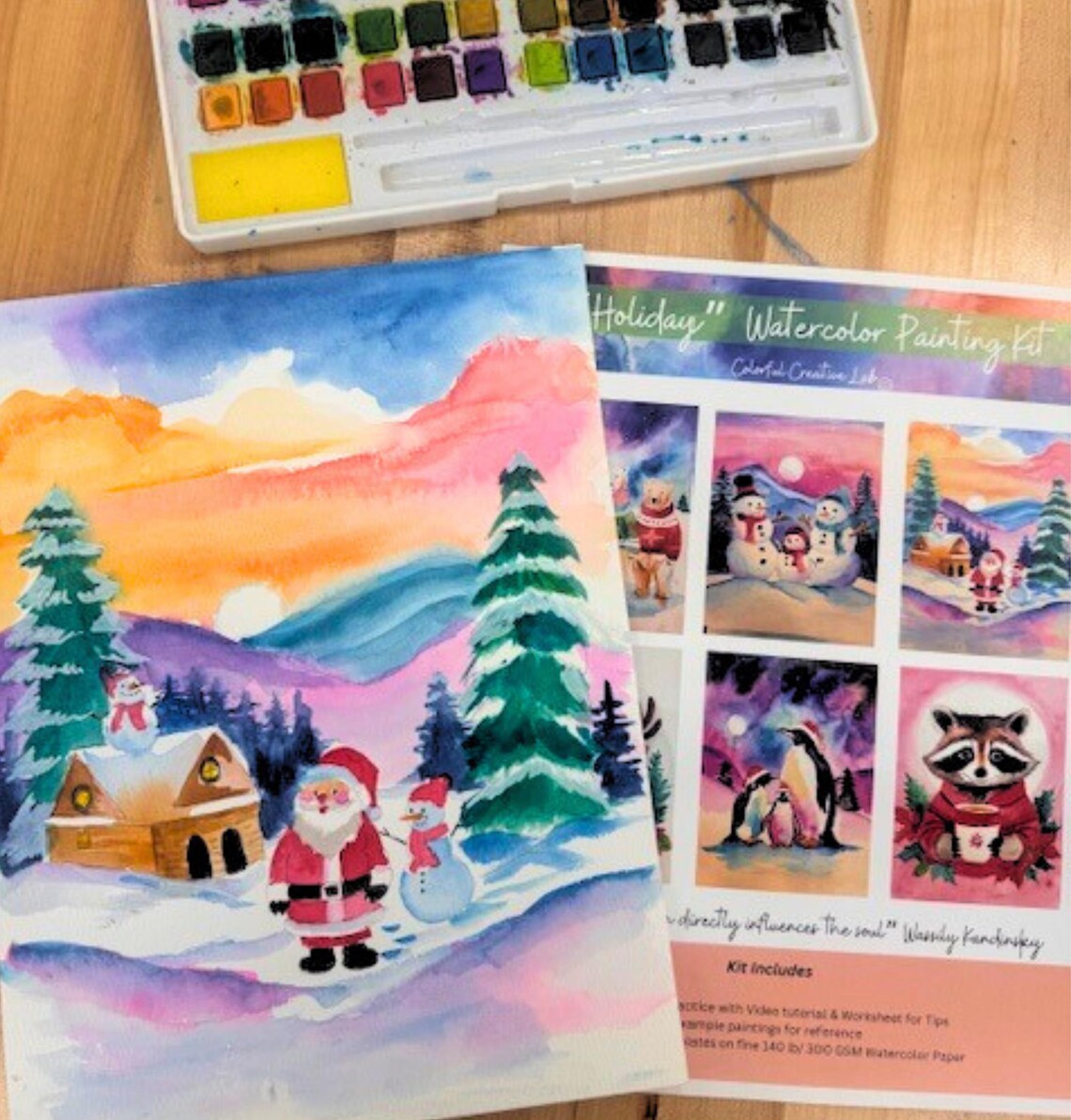 Holiday Watercolor Painting Kit- DIY Christmas Watercolor Kit- Winter ...