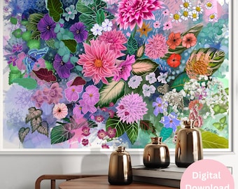 Floral Flow - oryginalna sztuka piękna, kwiat, botaniczny, romantyczny obraz do pobrania w wersji cyfrowej, jedyny w swoim rodzaju, autorstwa Katie O'Brien.