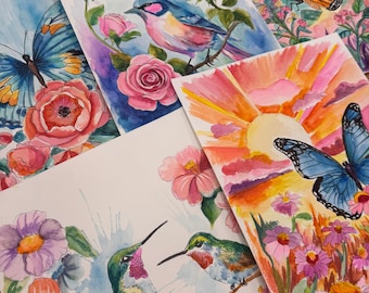 DYI Adult Paint Kit, Beginners paint kit Flowers Butterfly Birds Water- Travel Engaging Art Activity, gift for grandma, not paint by numbers