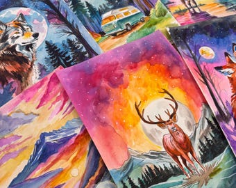 DIY Wildlife Watercolor Papers- 6 Hand-drawn Templates On 140 lb/ 300 GSM Watercolor Painting Paper Pages, (Watercolor paint not included)