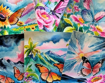 Adult and kids DIY Watercolor Paint Kit, not Paint by Numbers, Date night, Butterfly painting, gift for her, gift for mom, gift for daughter