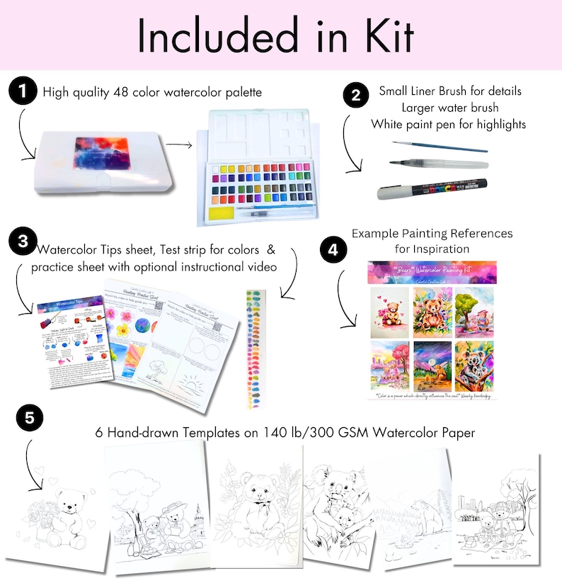 DIY Bear Watercolor Kit, Watercolor DYI Adult painting kit, Screen-Free Kids' Painting Gift Idea, not paint by numbers, Paint and Sip image 10