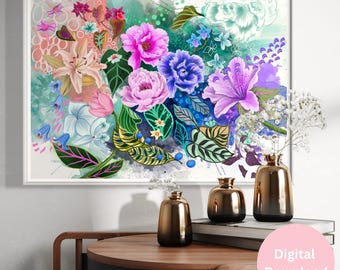 Botanical Ballet Digital Download Piękna sztuka ścienna, piwonie