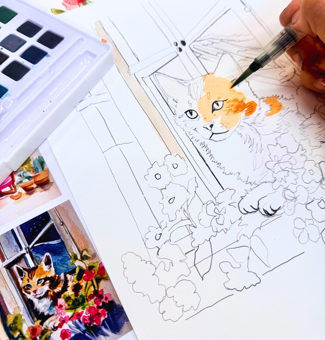 DIY Cats Watercolor Papers- 6 Hand-drawn Templates on 140 Lb/ 300 GSM ...